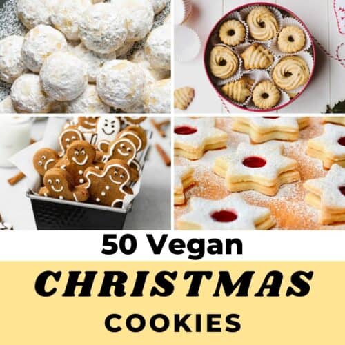 A collage of different types of cookies "50 Festive Vegan Christmas Cookies"