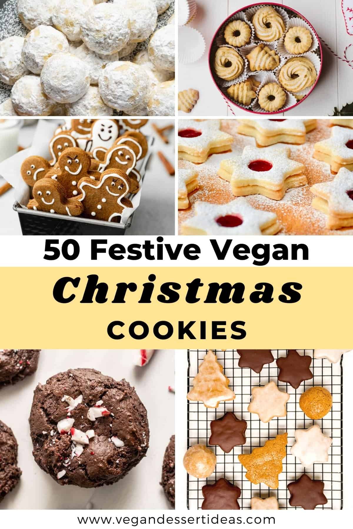 A collage of different types of cookies "50 Festive Vegan Christmas Cookies".