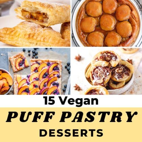 Turnovers, tarte tatin, peach tart and cinnomon swirls "15 Vegan Puff Pastry Desserts".