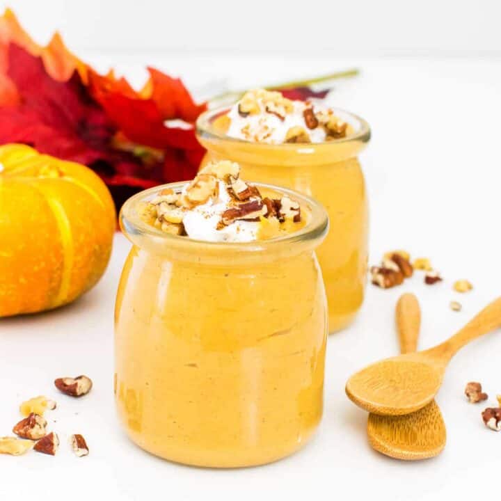 Two jars of pumpkin pudding.