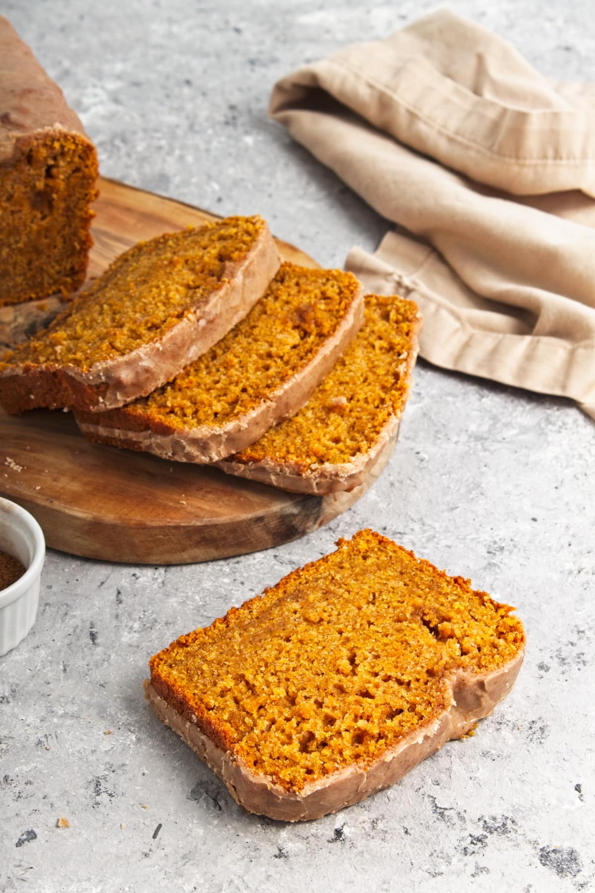 Slices of pumpkin loaf with a fluffy texture.